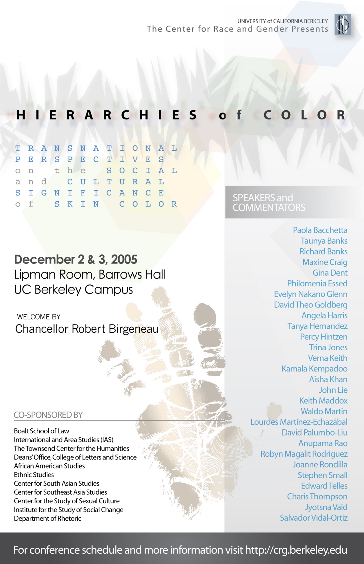 Event flyer for December 2005 Hierarchies of Color Symposium