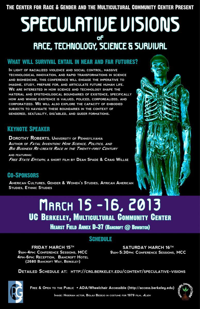 Event flyer for March 2013 Speculative Visions of Race, Technology, Science, Survival