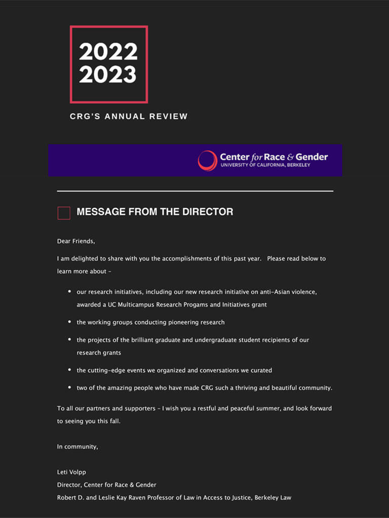 Cover for 2022-2023 CRG Annual Review