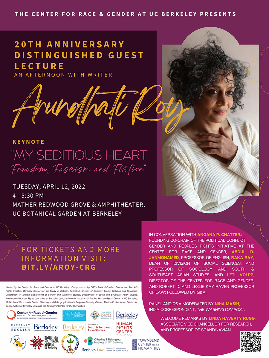 Event flyer for April 12, 2022 Distinguished Guest Lecture with Arundhati Roy