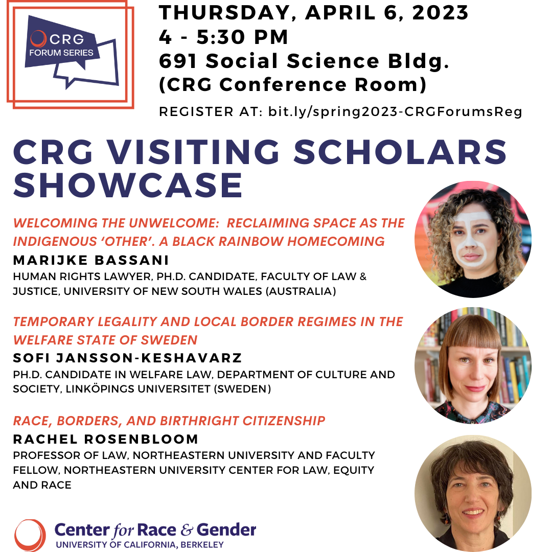 Flyer for 4-6-2023 CRG Visiting Scholar Showcase with talk titles and speaker photos