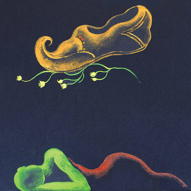 PCRes Logo Silhouette of person lying down with flower above them